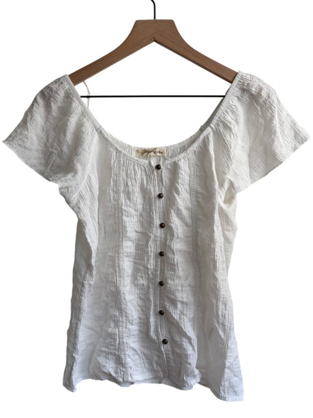Rewind Cream Short-Sleeve Button Up Blouse Peasant Top Small